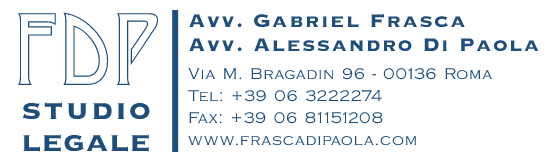 Studio legale -  Law firm - Advokátní kancelář - Avv. Gabriel Frasca - Avv. Alessandro Di Paola